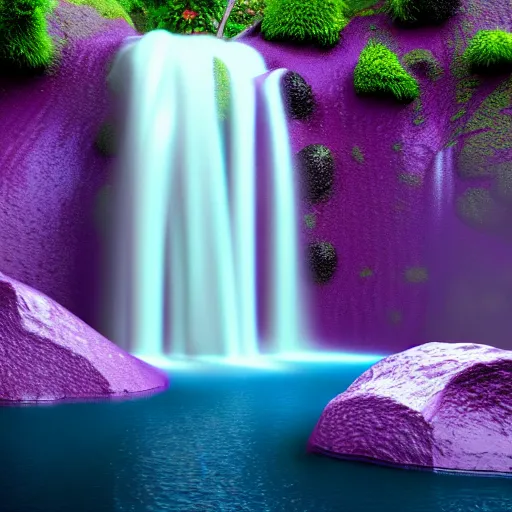 Prompt: purple fjord waterfall ,highly detailed, 4k, HDR, award-winning, artstation, octane render