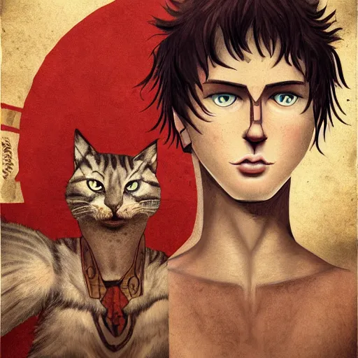 Prompt: illustration of the roman emperor augustus neko man half cat, character design, art station, epic, elegant, masterpiece, in the style by nikita diakur