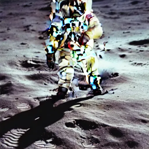 Image similar to cat wearing a spacesuit while walking on the moon