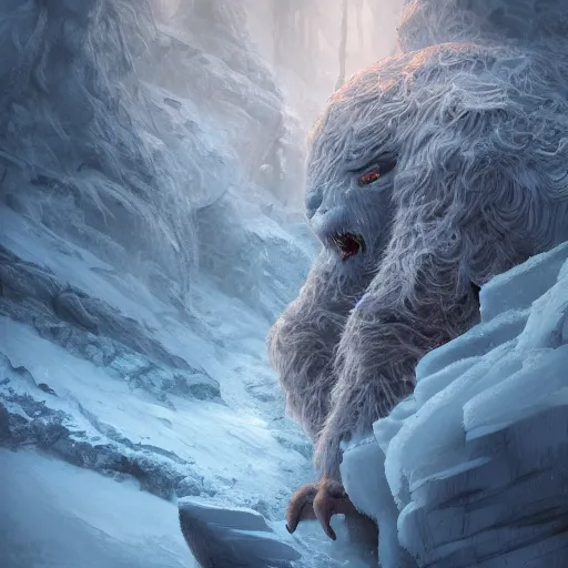 Image similar to A monster in the Arctic covered in snow, fractal Lighting, by Stanley Artgerm Lau, WLOP, Rossdraws, James Jean, Andrei Riabovitchev, Marc Simonetti, and Sakimichan, trending on artstation