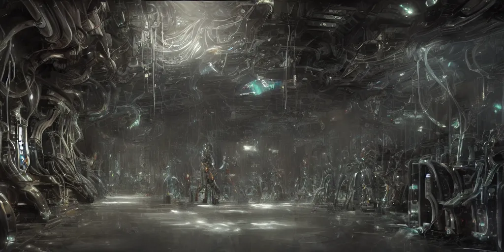 Prompt: robot bionical parallax volumetric coherent colossal ruined server room in datacenter portrait symmetrical face by eddie mendoza blender robot figure automata drone robot welder posing pacing fixing mono sharp focus, emitting diodes, racks, system unit, artstation cgsociety artofmtg hyperrealism cinematic dramatic painting concept art of detailed character design