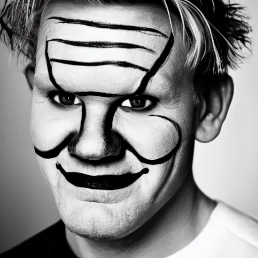 Prompt: portrait photoshoot of Gordon Ramsay clown face paint