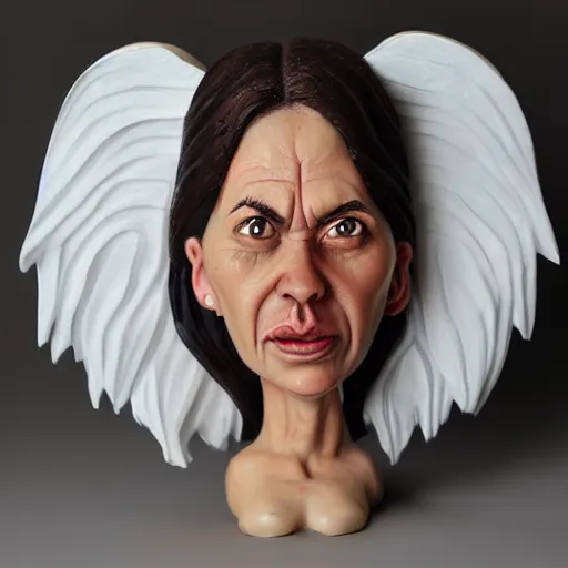 Image similar to realistic caricature portrait sculpture of angry girl angel