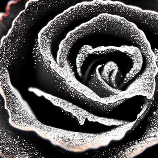 Image similar to award - winning macro of a beautiful black rose made of glowing molten magma