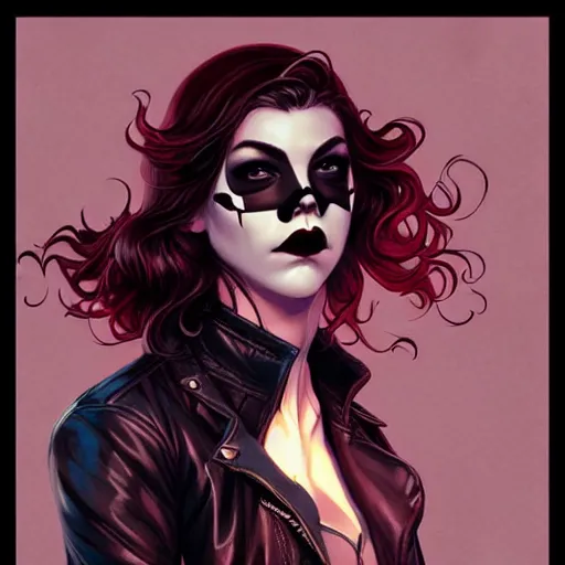 Image similar to rafael albuquerque comic art, art nouveau, peter mohrbacher, artgerm, pretty anya taylor - joy vampire sharp vampire teeth open mouth, black leather jacket, jeans, long blonde hair, full body