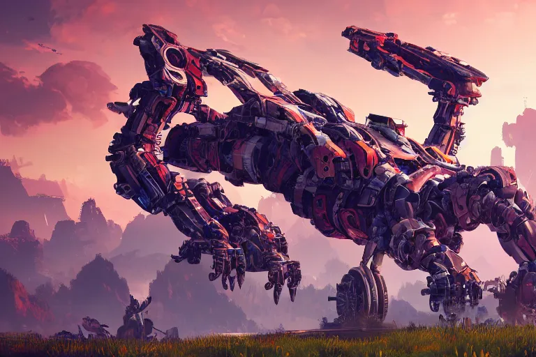 Image similar to rollerback machine mecanical creature robot of horizon forbidden west horizon zero dawn radiating a glowing aura global illumination ray tracing hdr fanart arstation by ian pesty and alena aenami artworks in 4 k