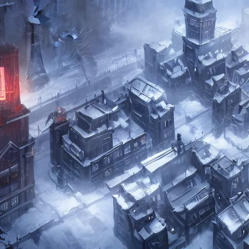 Image similar to frostpunk city ,trending on artstation ,digital painting, 8k