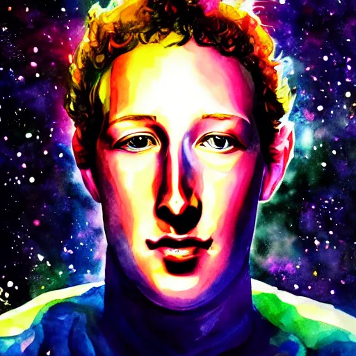 Prompt: alien extraterrestrial zuckerberg in space. watercolor. dramatic. amazing painting. formal. beautiful. high resolution. highly realistic. close - up. trending on artstation