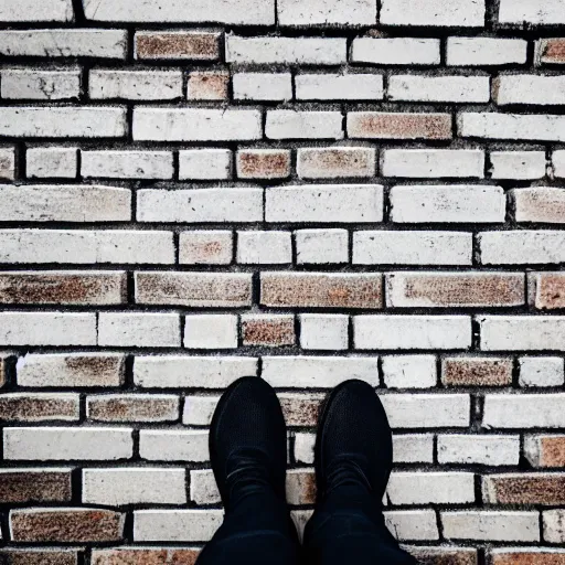 Prompt: a black brick sitting on top of a white brick