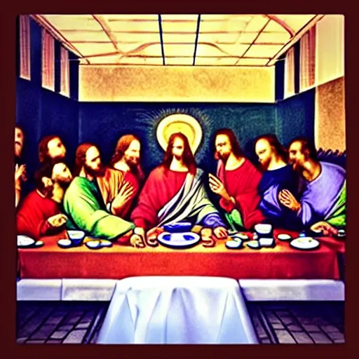 Image similar to “ eating mcdonalds at the last supper ”