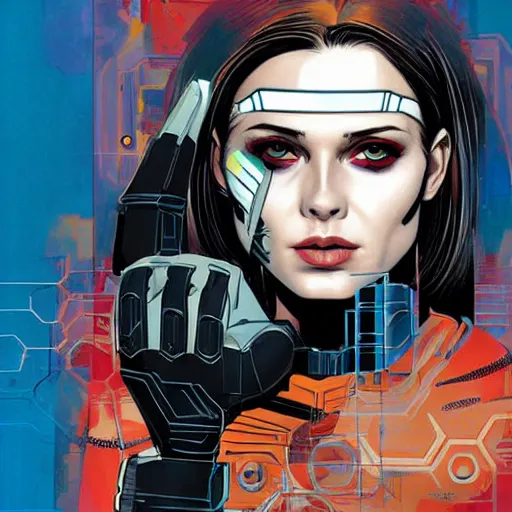 Image similar to portrait of a female android, by MARVEL comics and Sandra Chevrier