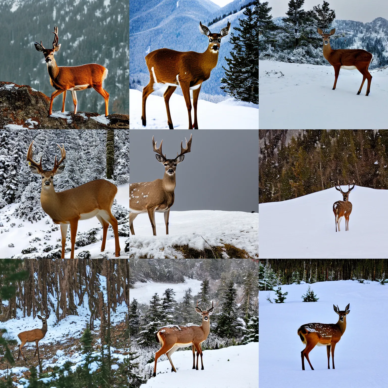 Prompt: a deer on a snowy mountain