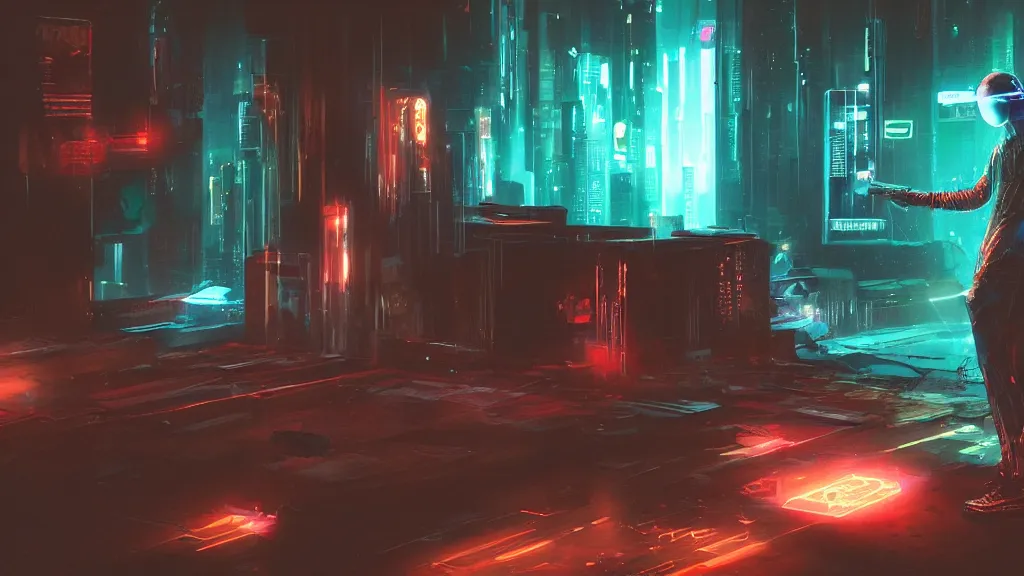 Image similar to a cyberpunk addict lost to the void