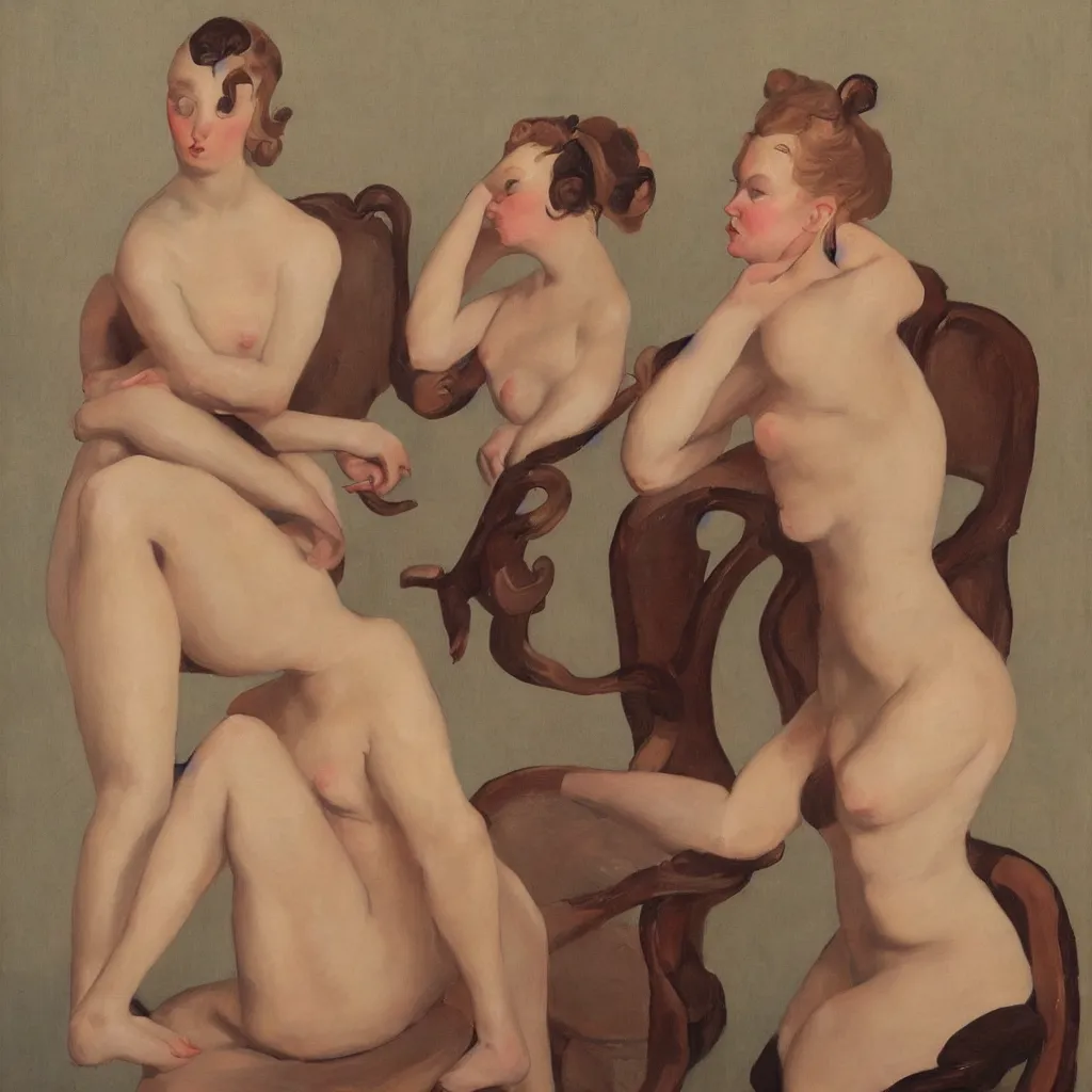Image similar to Women painted in the style of John Currin