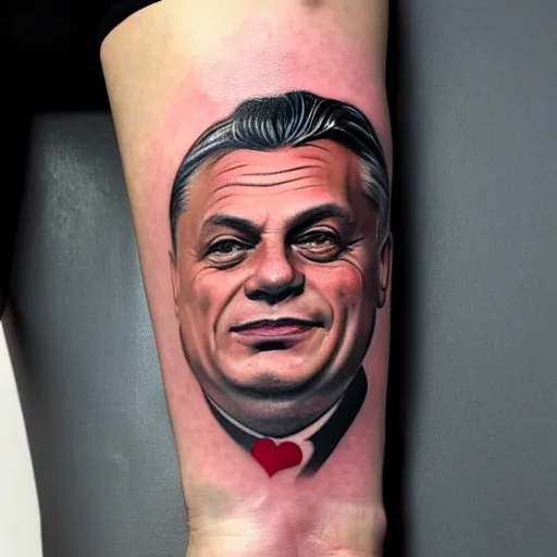 Image similar to tattoo of portrait photo of viktor orban, 8k,