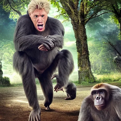 Image similar to stunning award winning hyperrealistic hdr 8 k highly detailed photo of garry busey fighting an ape