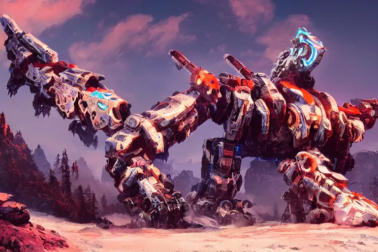 Image similar to tremortusk machine mecha animal beast robot of horizon forbidden west horizon zero dawn bioluminiscence global illumination ray tracing hdr fanart arstation by sung choi and eric pfeiffer and gabriel garza and casper konefal