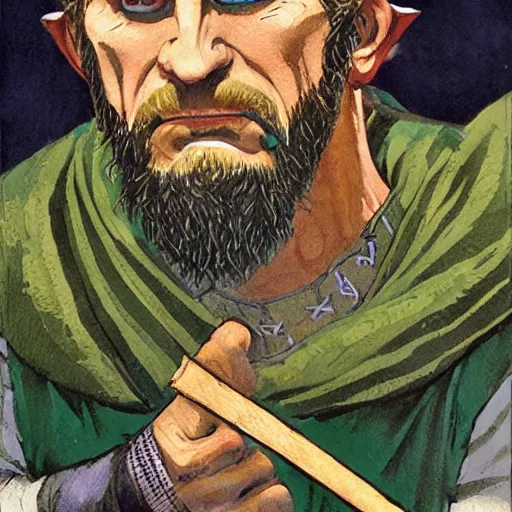 Prompt: full face portrait of fantasy Celtic chieftain and Magus 'Eoghaill na Murnach' or 'Eoghaill of the Murine Horde'. Gouache art, historical illustration, in the style of Angus McBride.