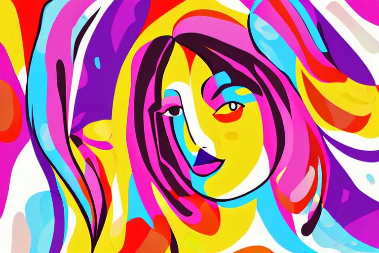 Image similar to vector style the abstract painting of an image of a lady artistic flat illustration art in the style of Bryen Frost