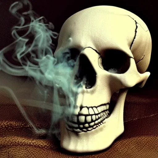 Prompt: smoking skull with a missing eye