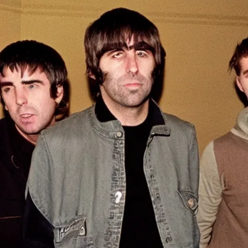 Prompt: liam gallagher from oasis doing a line of coke off his brothers bottom