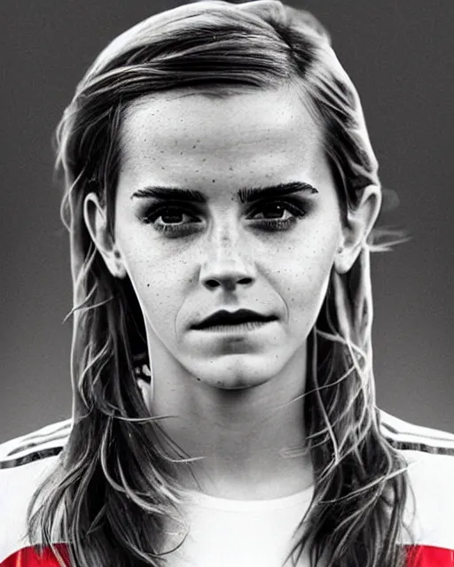 Image similar to a portrait of emma watson as a lokomotiv football player, hyper realistic