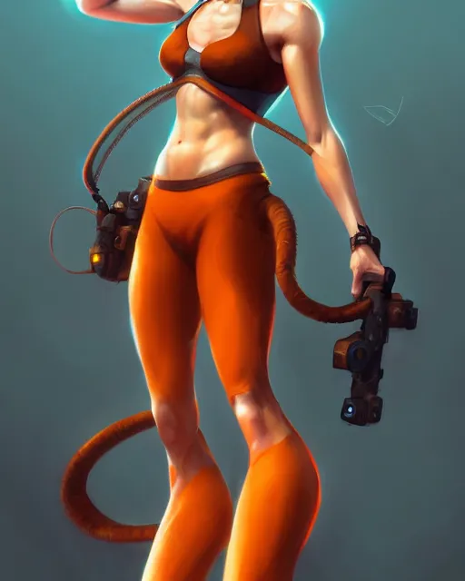 Prompt: tracer wearing orange halter top, perfect face, brown hair, abs, cinematic, stunning, cute, adorable, athletic, strong, agile, highly detailed, psychedelic, digital painting, artstation, smooth, hard focus, illustration, art by jessica rossier and and brian froud