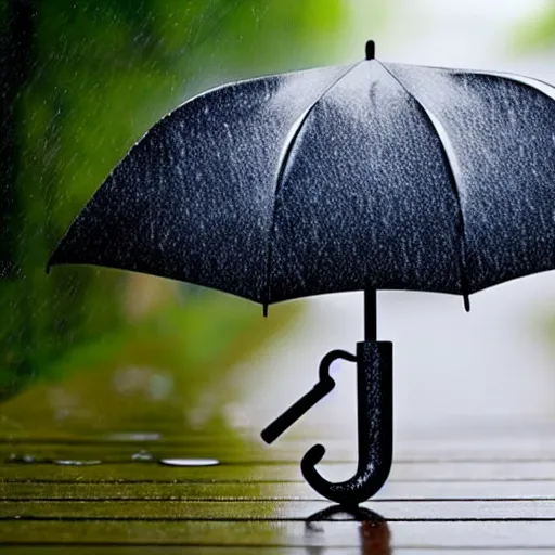 Prompt: a wooden!!!!! umbrella leaning against your knee!!!!!!!!, raining, photo