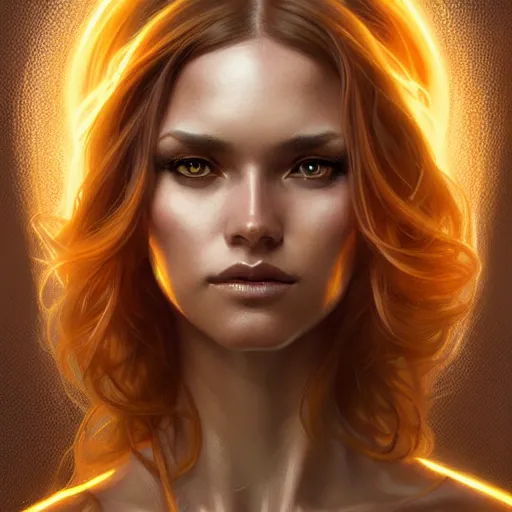 Image similar to futuristic woman portrait, sci-fi, amber eyes, face, long hair, fantasy, intricate, elegant, highly detailed, digital painting, artstation, concept art, smooth, sharp focus, illustration, art by artgerm and greg rutkowski and alphonse mucha