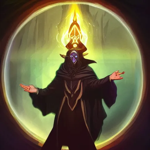 Image similar to a warlock is casting a magic spell, with magic orb floating in his hand , dynamic pose, natural lighting, medium level shot, Mucha style , Grim fantasy, illustration ,concept art,