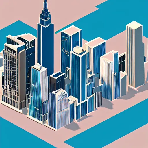 Image similar to new york city skyline, simple voxel art, isometric view