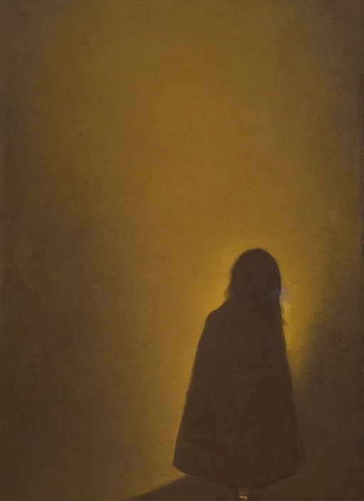 Prompt: shadows in the dark lurking on a lost little girl wearing a gold cloak, backlight, creepy, extremely realistic and highly detailed painting by francisco goya, soft light, gold ratio