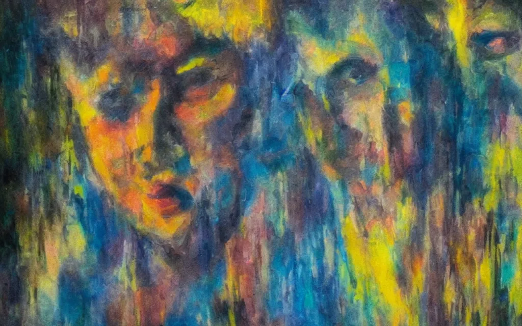 Prompt: movie still from a germen expressionist film, award winning oil painting, iridescent color palette