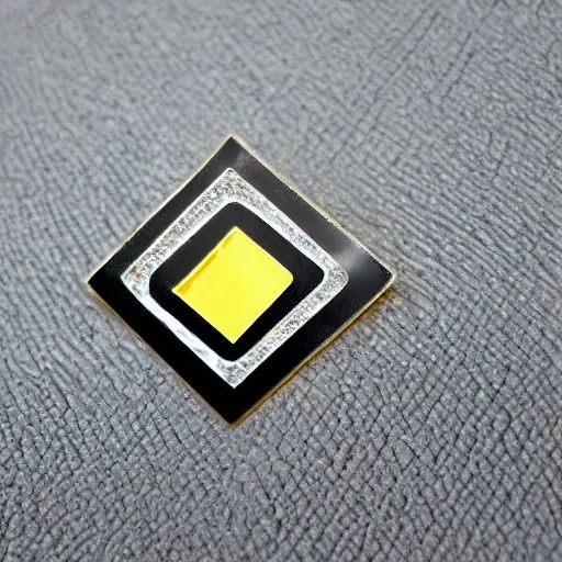 Image similar to a diamond enamel pin depicting a caution warning label, smooth curves