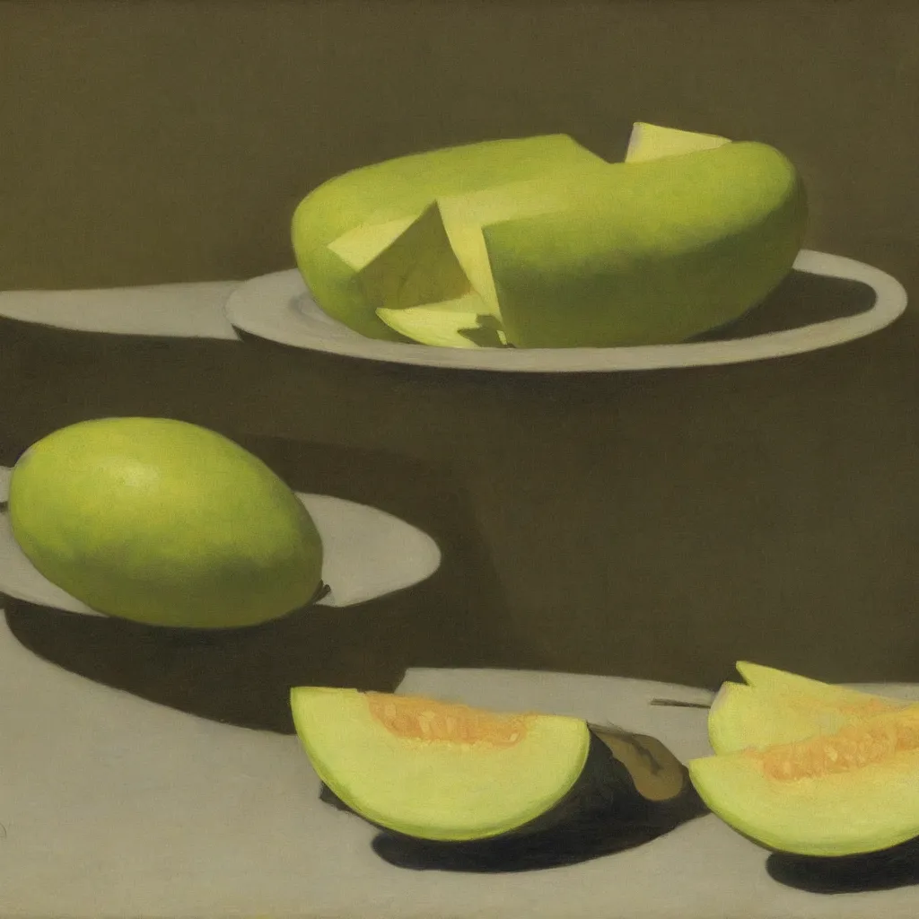 Image similar to a still life of one melon by Edward Hopper