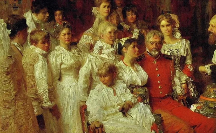 Prompt: high quality high detail painting by ilya repin, a colonial general and his family, hd