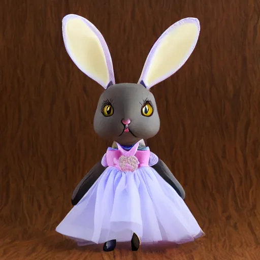 Image similar to beautiful fit female anthropomorphic rabbit with symetric face wearing dress, full body, 5 5 mm