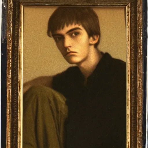 Image similar to cottagecore poised portrait of a melancholic young dude 2 1 years old