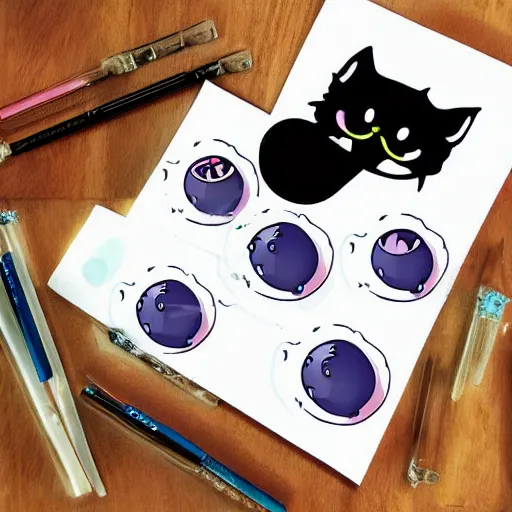 Image similar to a cute digital art of black ink slime in form of liquid black cat, cartoon sticker, dnd slime illustration