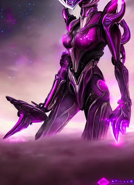 Prompt: cinematic close shot, galactic sized goddess, proportional stunning beautiful hot female warframe, sleek mecha female dragon head, metal ears, led purple eyes, smooth fuschia skin, sleek silver armor, floating in space, holding a galaxy, epic proportions, epic size, epic scale, furry art, dragon art, giantess art, warframe fanart, furaffinity, octane