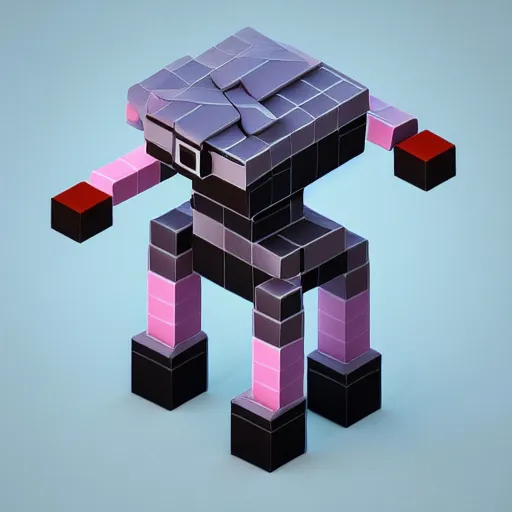 Image similar to 3 d render isometric voxel robot in tokyo