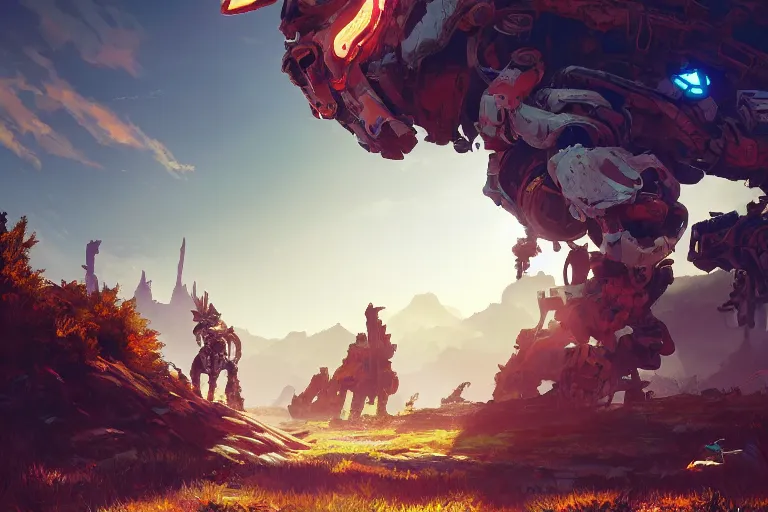 Image similar to shell - walker machine mecanical creature robot of horizon forbidden west horizon zero dawn radiating a glowing aura global illumination ray tracing hdr fanart arstation by ian pesty and alena aenami artworks in 4 k