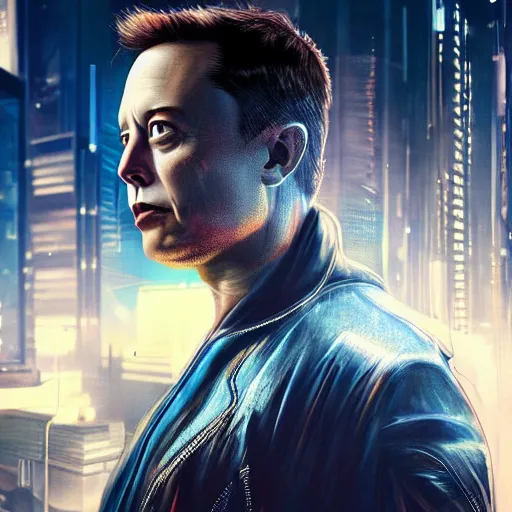 Image similar to elon musk in cyberpunk style digital art very detailed 4 k detailed super realistic