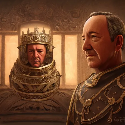 Image similar to Kevin Spacey as a Roman Emperor, highly detailed, digital painting, Trending on artstation , HD quality, by Glenn Rane and Samwise Didier, dramatic light, octane