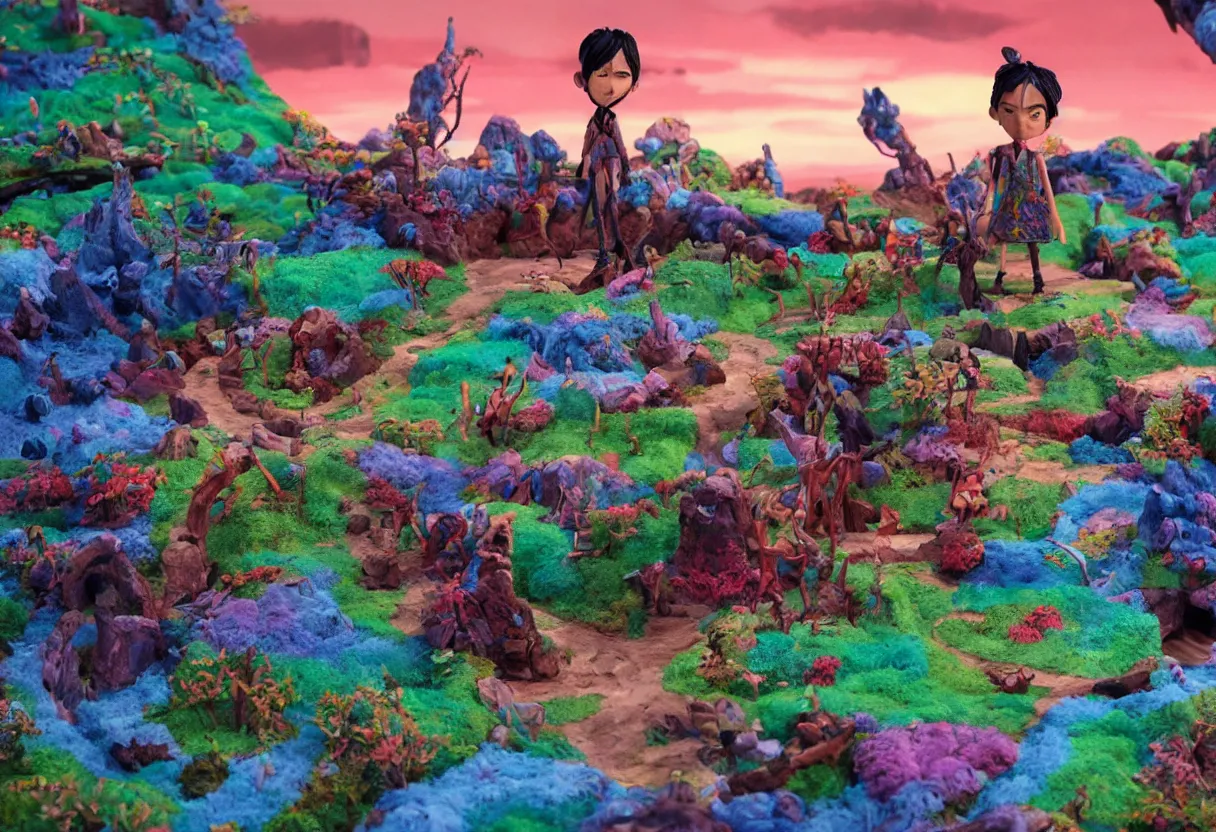 Image similar to claymation landscape, amazing design, Kubo and the two strings stop motion