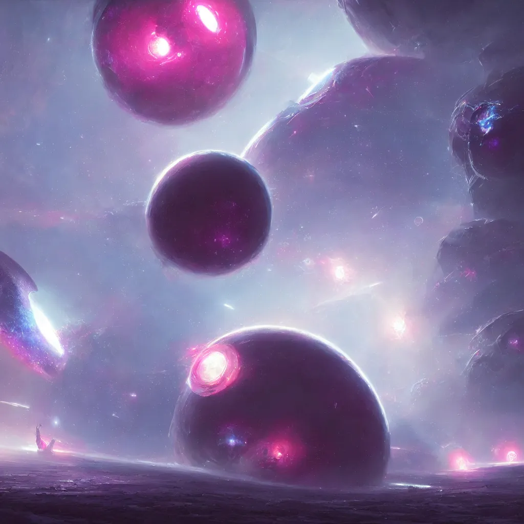 Image similar to dyson sphere program pink planet, blue galaxyportals concept art, by greg rutkowski