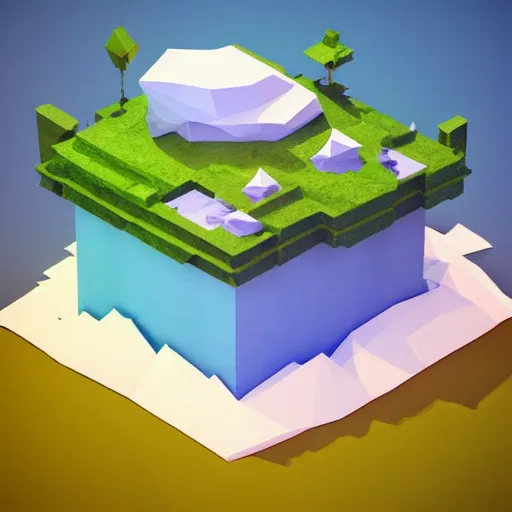 Image similar to dream a floating island isometric art, low poly art, game art, artstation, 3D render, cgsociety