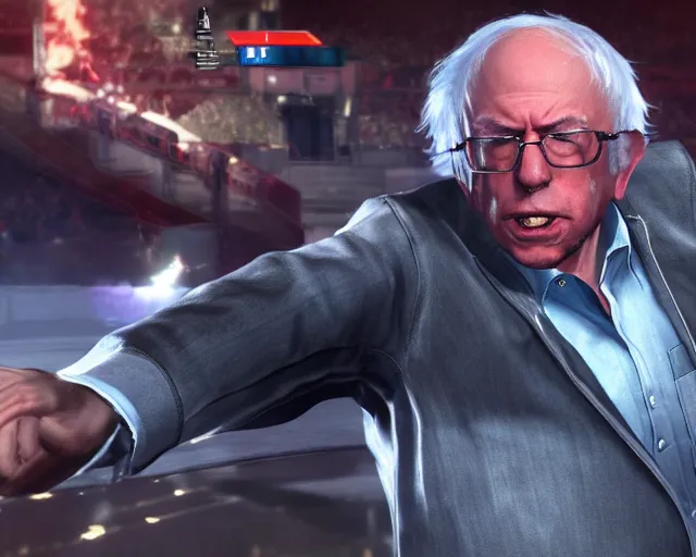 Prompt: bernie sanders as playable character in tekken 7, gameplay screenshot