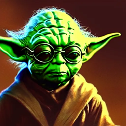 Image similar to Yoda wearing sunglases, matte painting by Greg Rutkowski