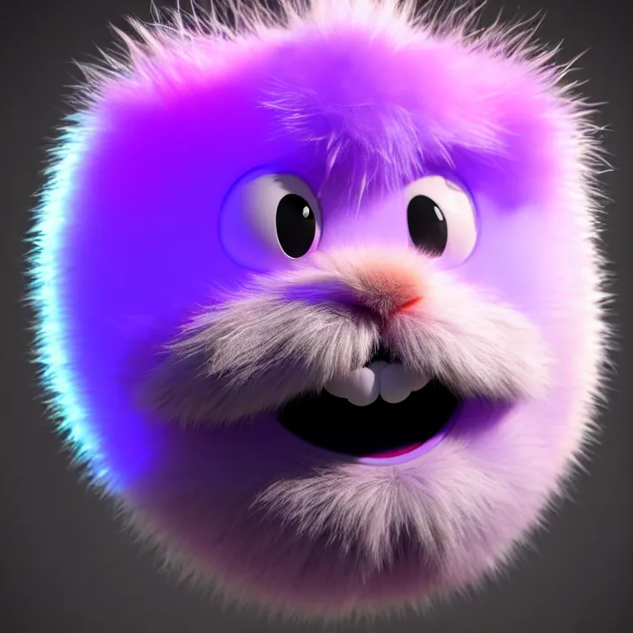 Prompt: high quality 3 d render hyperrealistic very cute big spherical creature smile emoji, whiskers, plush mascot, short spiky colorful dense fluffy smooth fur 1 cm long, psychedelic lighting, 1 5 0 mm, smooth background, artstation, elegant, ultra detailed, octane render